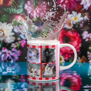 Pink and Red Stripes Family Pet Photo Collage Coffee Mug