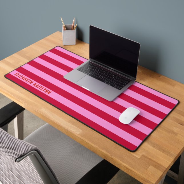  Pink and Red Stripes Pattern Personalised  Desk Mat (Office 2)