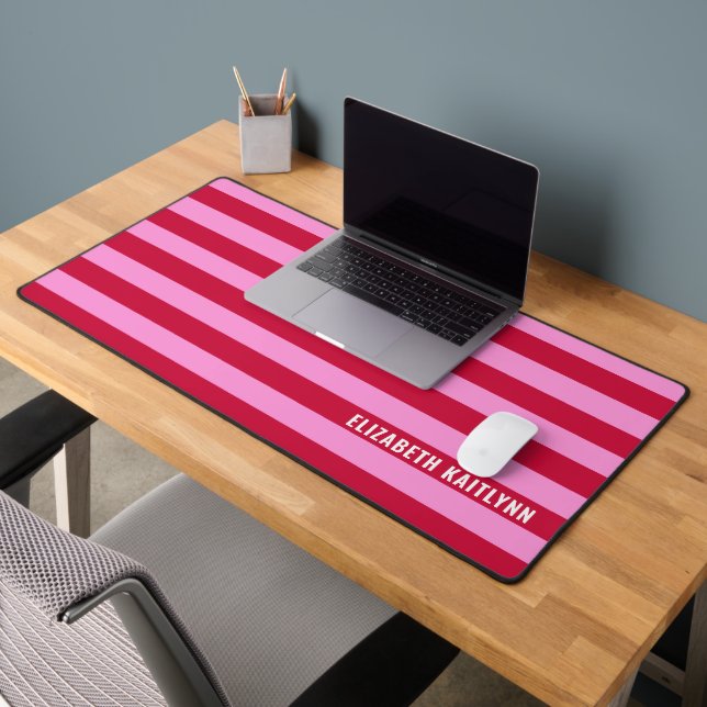  Pink and Red Stripes Pattern Personalised  Desk Mat (Office 2)