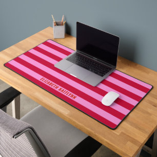Pink and Red Stripes Pattern Personalised Desk Mat