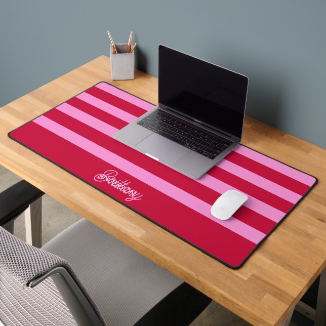  Pink and Red Stripes Pattern Personalised  Desk Mat (Office 2)