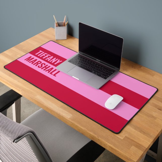  Pink and Red Stripes Pattern Personalised  Desk Mat (Office 2)