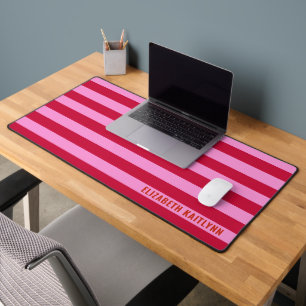 Pink and Red Stripes Pattern Personalised Desk Mat