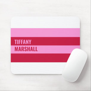Pink and Red Stripes Pattern Personalised Mouse Mat