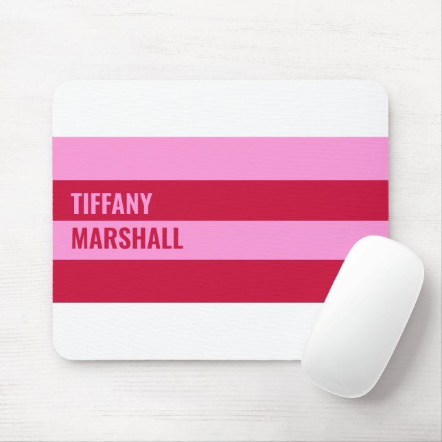  Pink and Red Stripes Pattern Personalised  Mouse Mat (With Mouse)
