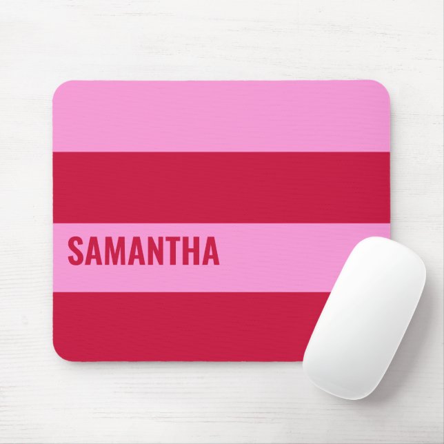  Pink and Red Stripes Pattern Personalised  Mouse Mat (With Mouse)