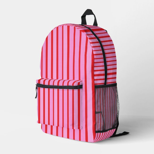 Pink and Red Stripes  Printed Backpack (Back Corner Right)
