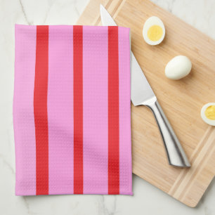 Pink and Red Stripes  Tea Towel