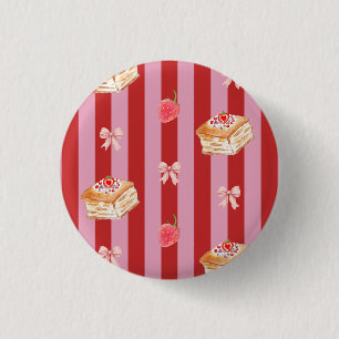 Pink and red stripes with cake pattern 3 cm round badge