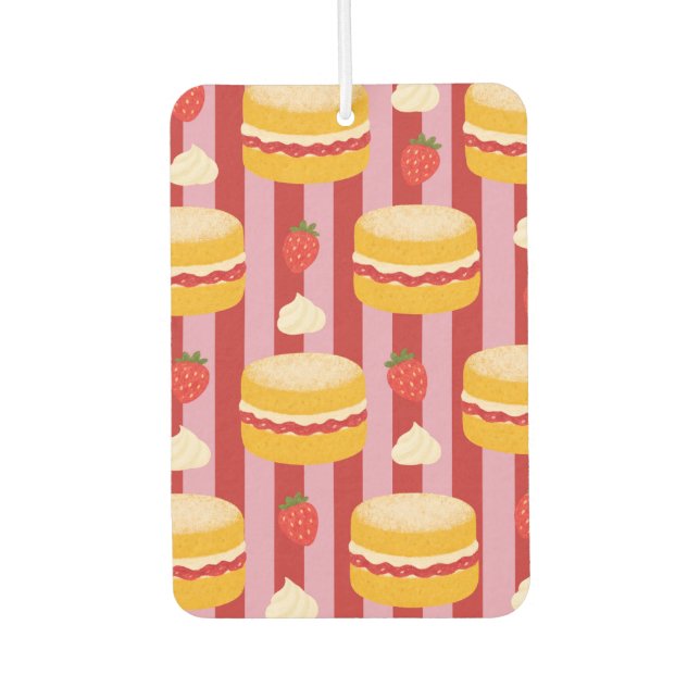Pink and red stripes with cake pattern  car air freshener (Front)