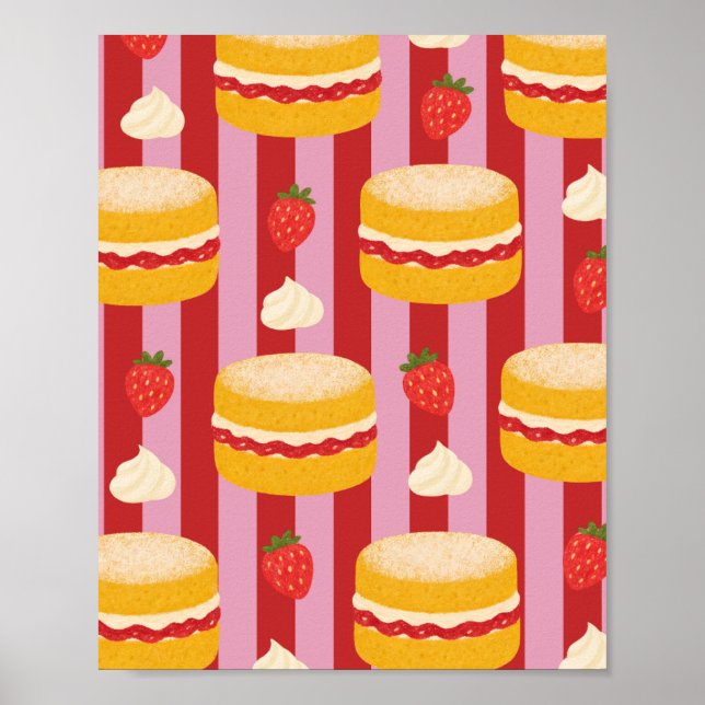 Pink and red stripes with cake pattern  poster (Front)