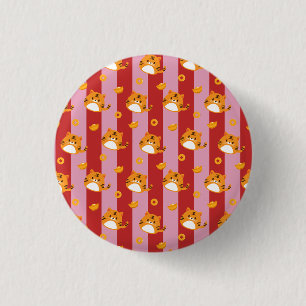 Pink and red stripes with cat pattern 3 cm round badge