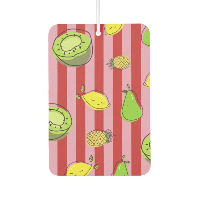 Pink and red stripes with fruit pattern car air freshener (Front)