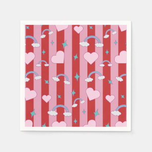 Pink and red stripes with rainbows and hearts napkin