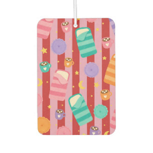Pink and red stripes with sleepover pattern car air freshener