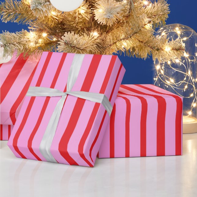 Pink and Red Stripes  Wrapping Paper (Holidays)