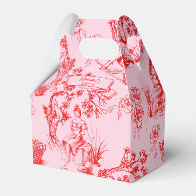 Pink and Red Toile de Jouy Sweet 16 Favour Box (Front Side)