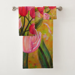 Pink and Red Tulip Arrangement   Bath Towel Set