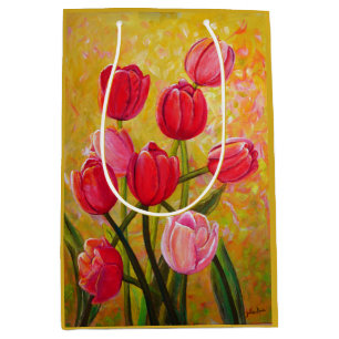 Pink and Red Tulip Arrangement Painting Medium Gift Bag