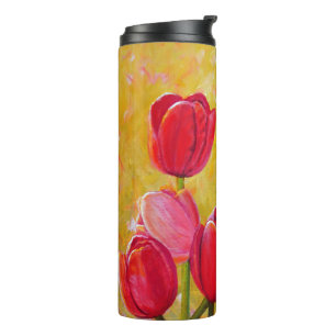 Pink and Red Tulip Arrangement Painting  Thermal Tumbler