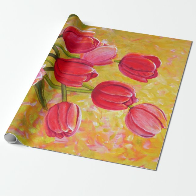 Pink and Red Tulip Arrangement Painting  Wrapping Paper (Unrolled)