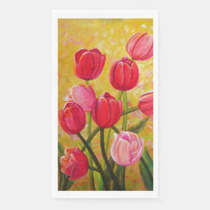Pink and Red Tulip Bouquet Painting  Napkin
