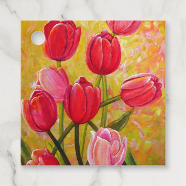 Pink and Red Tulips Favour Tags (Front)