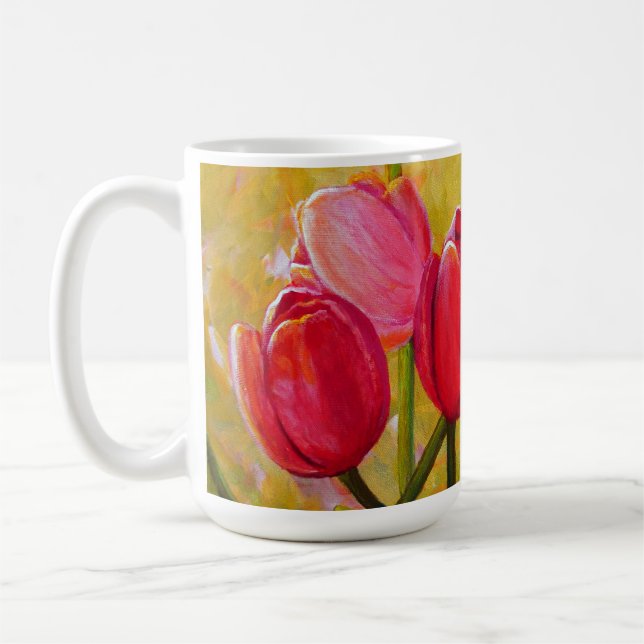 Pink and Red Tulips Painting   Coffee Mug (Left)