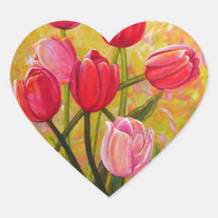  Pink and Red Tulips Painting  Heart Sticker