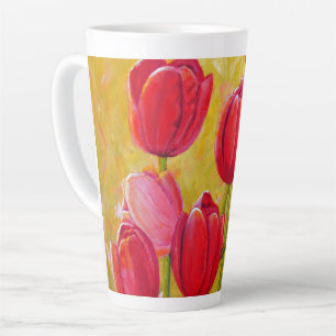 Pink and Red Tulips Painting Latte Mug