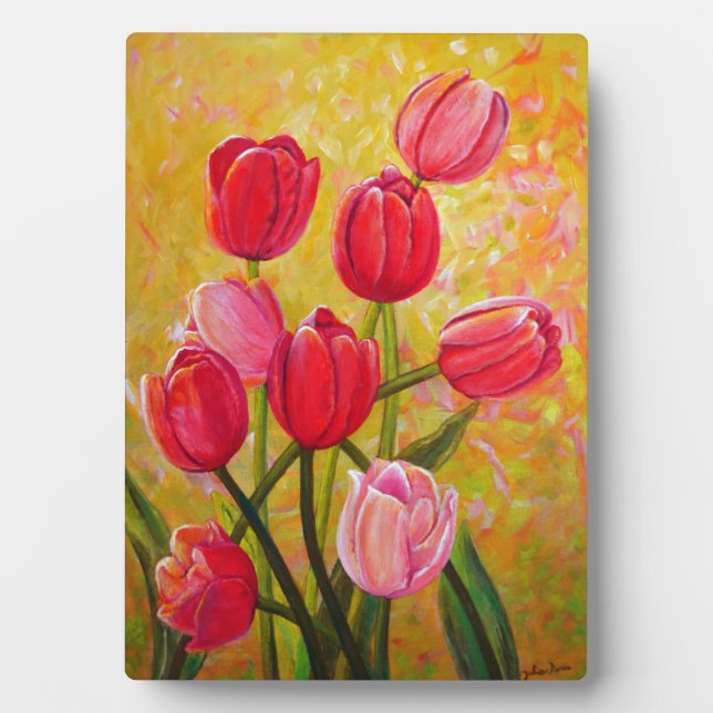  Pink and Red Tulips Painting   Plaque (Front)