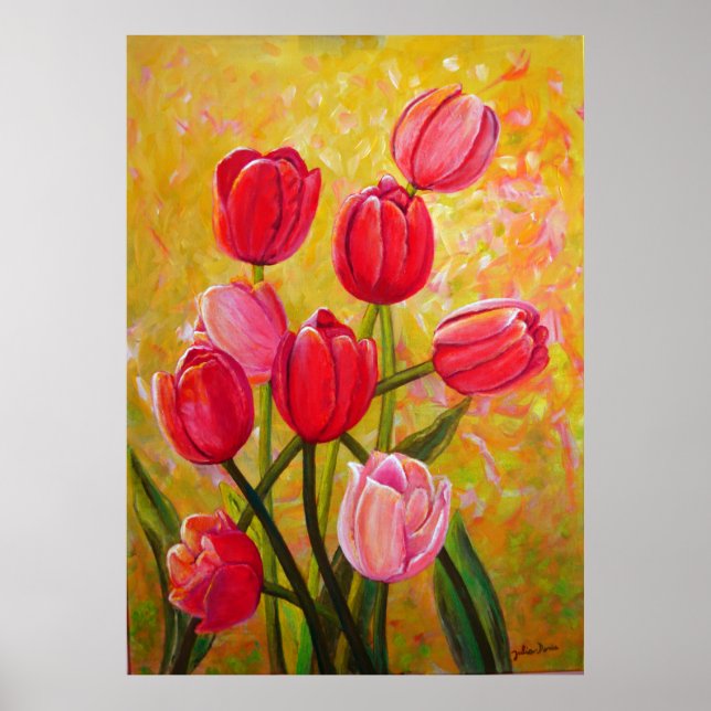 Pink and Red Tulips Painting Poster (Front)