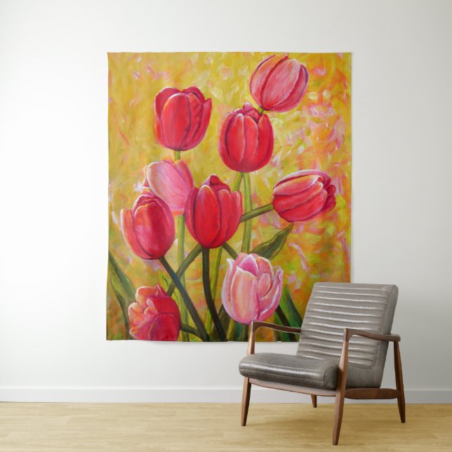  Pink and Red Tulips Painting  Tapestry (In Situ)