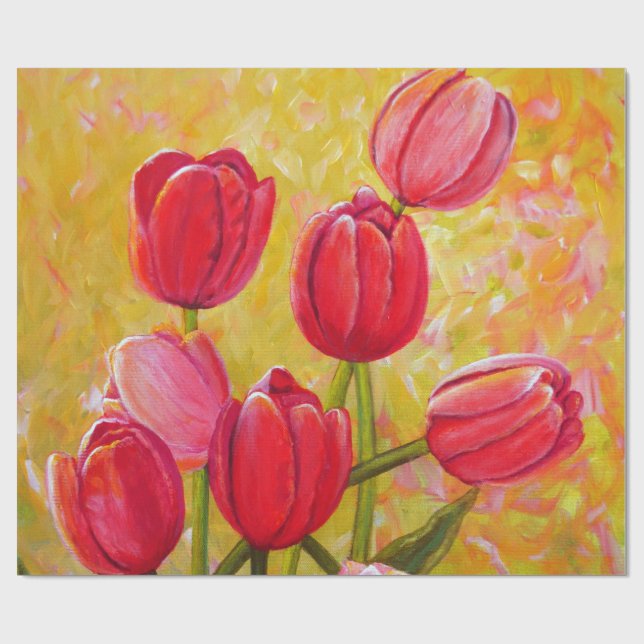 Pink and Red Tulips Painting  Wrapping Paper (Flat)