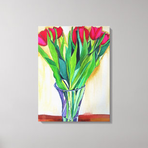 Pink and Red tulips still life watercolour Canvas Print