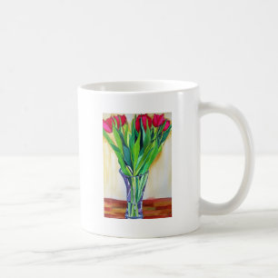 pink and red tulips watercolor art coffee mug
