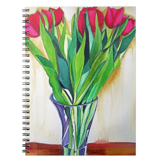 pink and red tulips watercolor art notebook (Front)