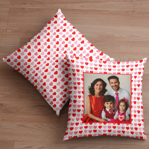 Pink and Red Valentine Heart Pattern Custom Photo Cushion