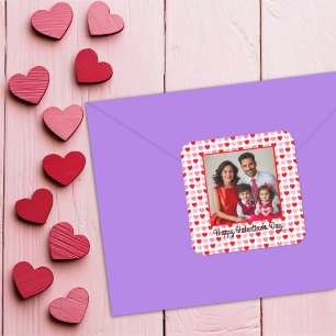 Pink and Red Valentine Heart Pattern Custom Photo Square Sticker