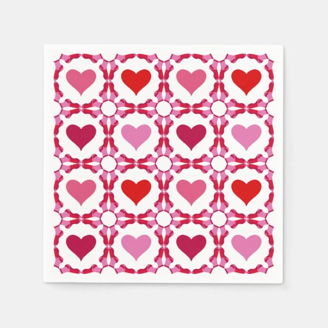 Pink and Red Valentine Hearts Pattern Napkin (Front)