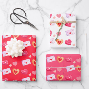 Pink And Red Valentine's Day Treats & Love Letter Wrapping Paper Sheet