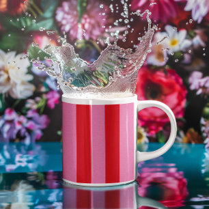 Pink and Red Vertical Stripes Coffee Mug