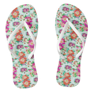 Pink and Red Vintage Floral Pattern Flip Flops