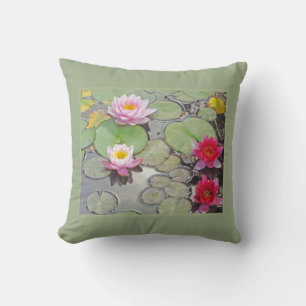 Pink And Red Water Lilies Cushion