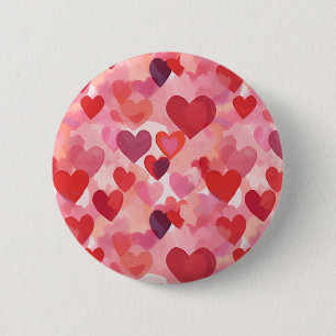 Pink and Red Watercolor Hearts Romantic Coquette 6 Cm Round Badge
