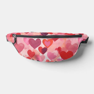 Pink and Red Watercolor Hearts Romantic Coquette Bum Bags