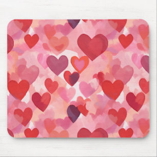 Pink and Red Watercolor Hearts Romantic Coquette Mouse Mat