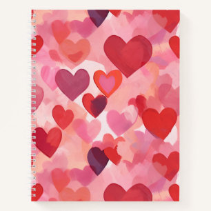 Pink and Red Watercolor Hearts Romantic Coquette Notebook
