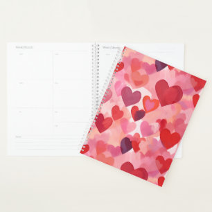 Pink and Red Watercolor Hearts Romantic Coquette Planner