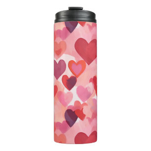 Pink and Red Watercolor Hearts Romantic Coquette Thermal Tumbler